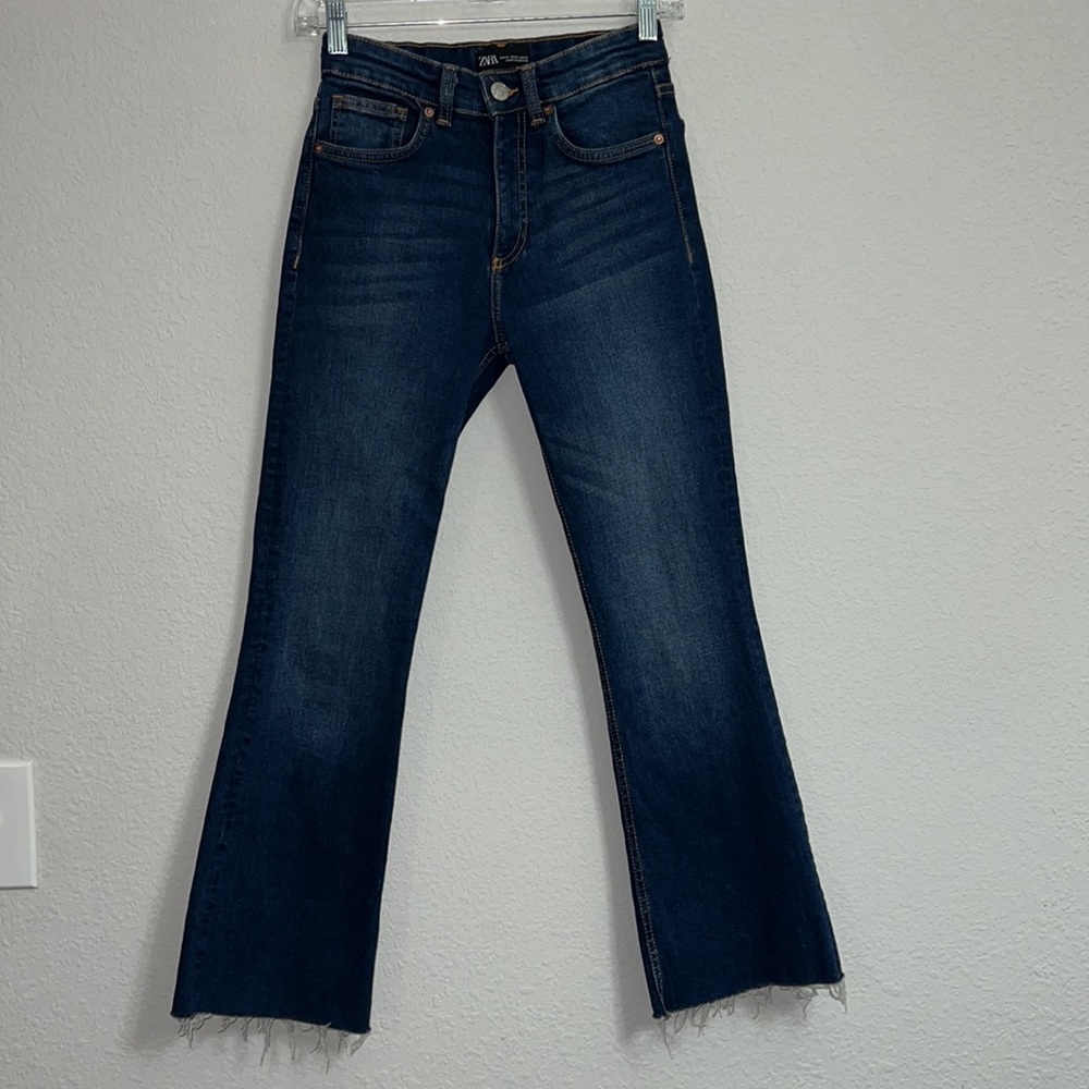 Zara Dark Wash High Rise Straight Leg Jeans